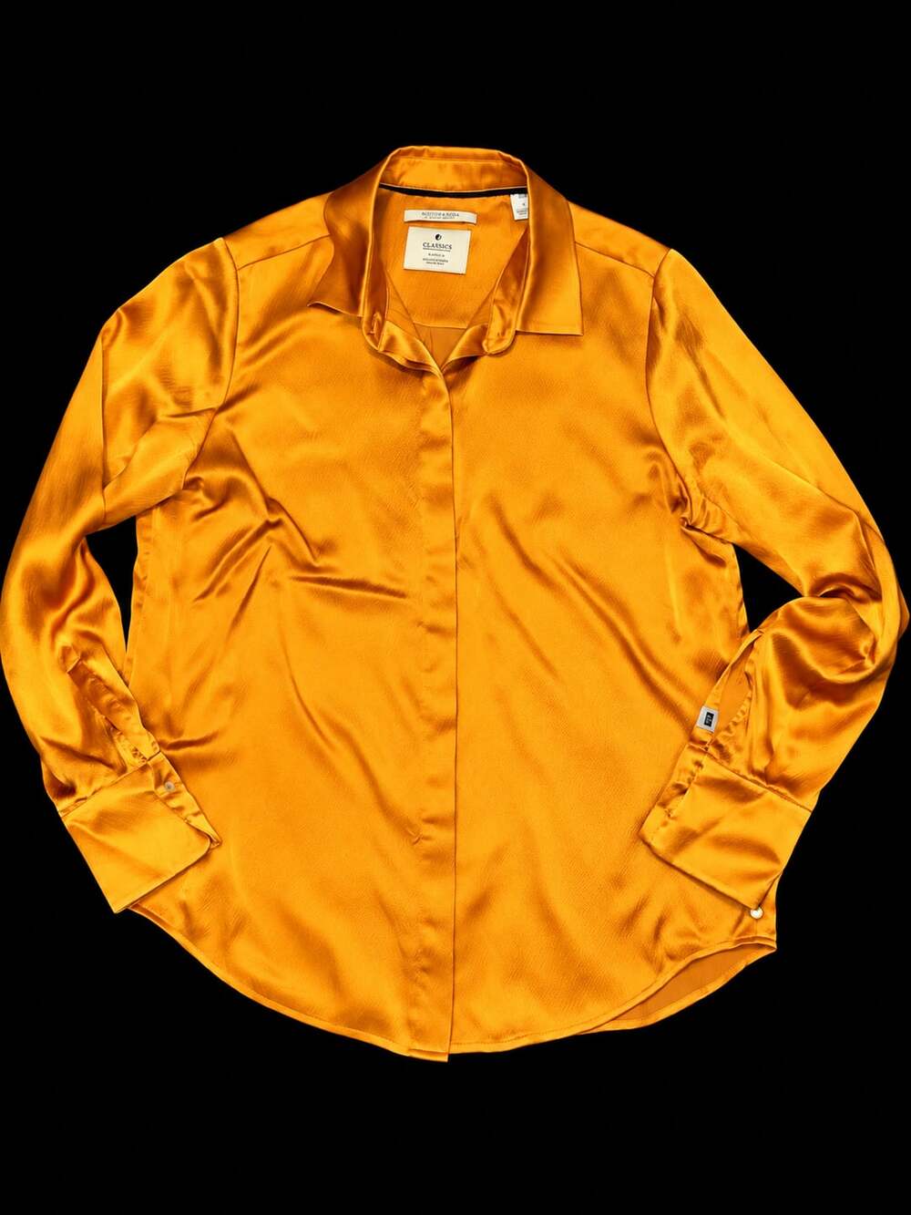 Scotch & Soda Classics 100% Silk Blouse Size S Golden Orange Long Sleeve Shirt